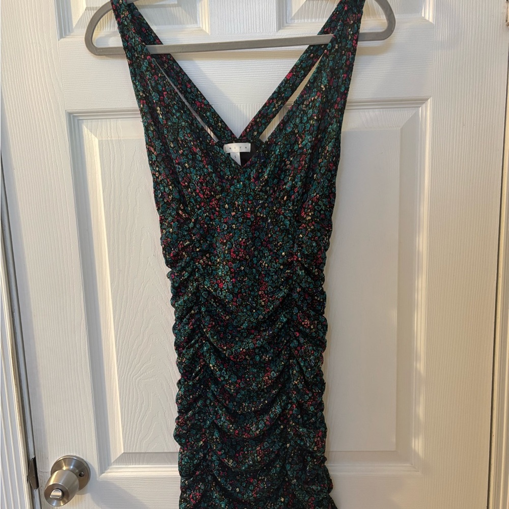 Leith Black and Green Ruched Halter Bodycon Mini